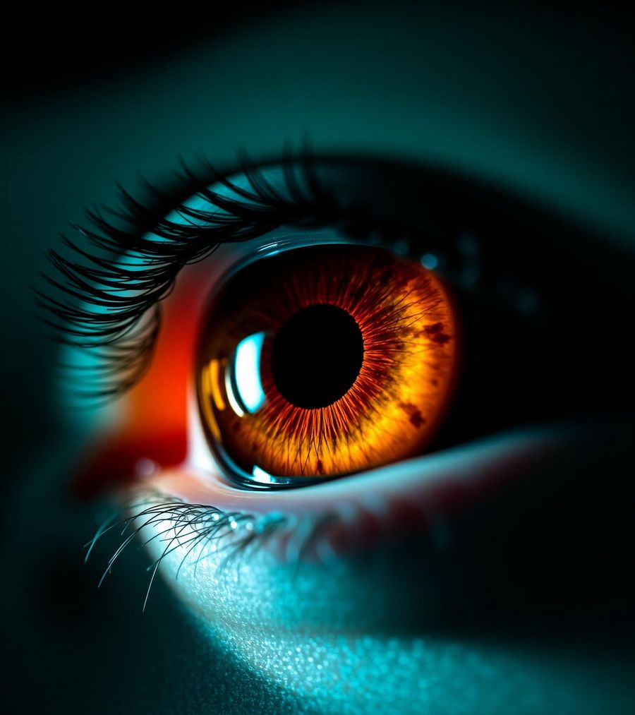 Nærbillede af et blåt menneskeligt øje med skarpt fokus på iris og pupil - illustrerer den kliniske præcision hos Maison La Vue